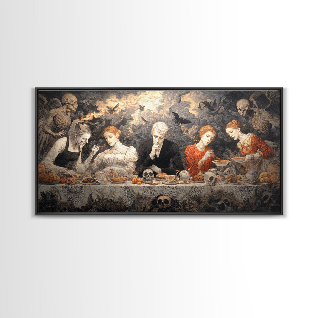 The Zombie Picnic, Visionary Gothic Art, Wide Panoramic Art, Macabre Wall Art, Canvas Print, Halloween Wall Art, Statement Wall Art