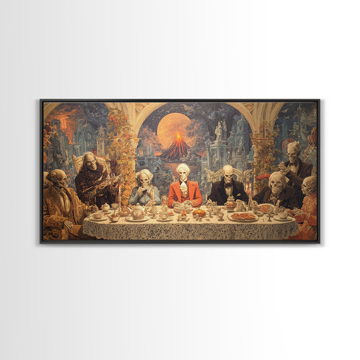 The Zombie Picnic, Apocalyptic Romantic Art, Wide Panoramic Art, Macabre Wall Art, Framed Canvas Print, Halloween Wall Art, Halloween Decor