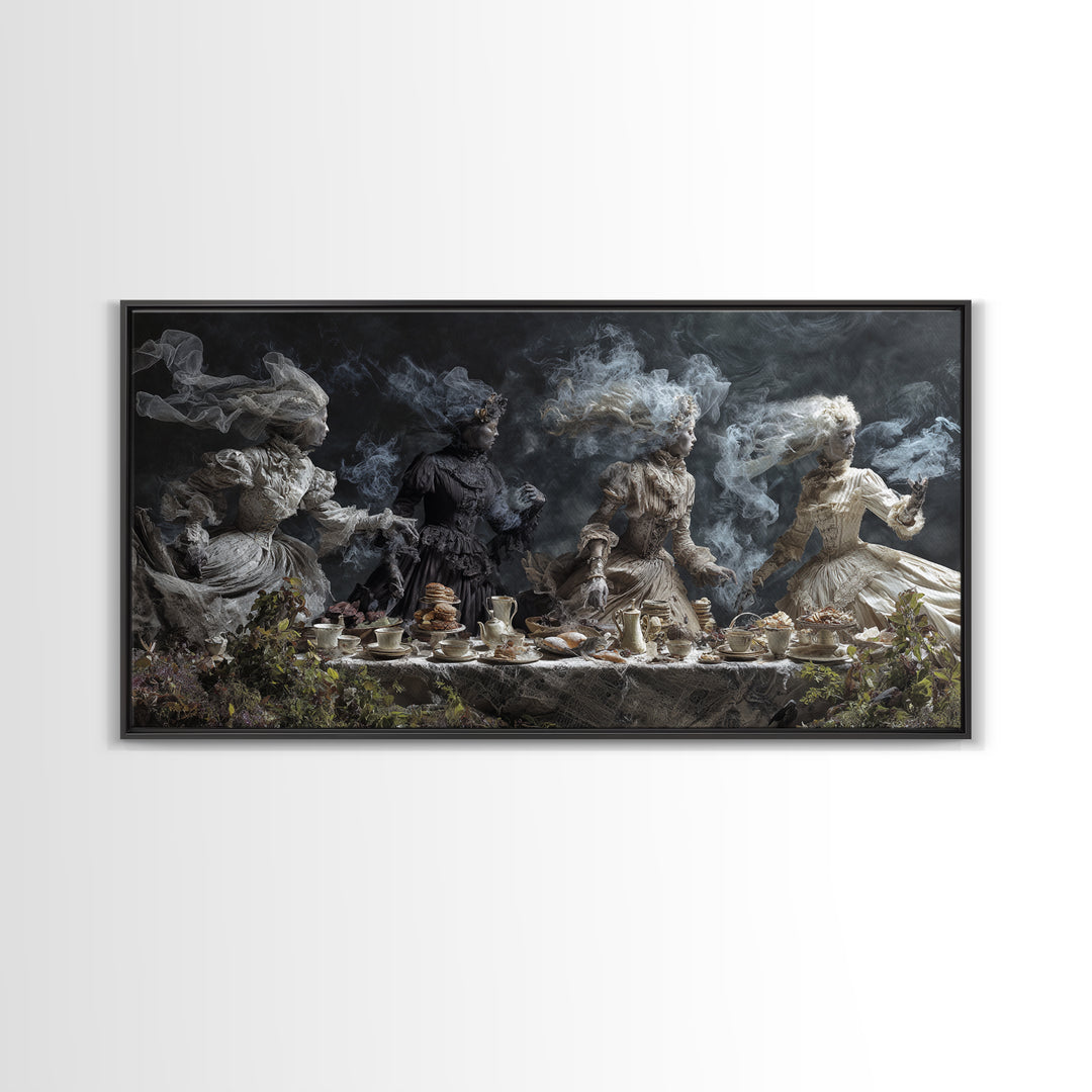 The Zombie Picnic, Symbolist Gothic Landscape, Wide Panoramic Art, Dark Fantasy Wall Art, Canvas Print, Halloween Wall Art