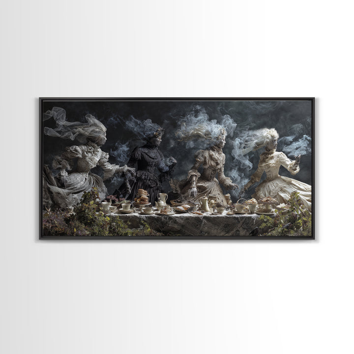 The Zombie Picnic, Symbolist Gothic Landscape, Wide Panoramic Art, Dark Fantasy Wall Art, Canvas Print, Halloween Wall Art