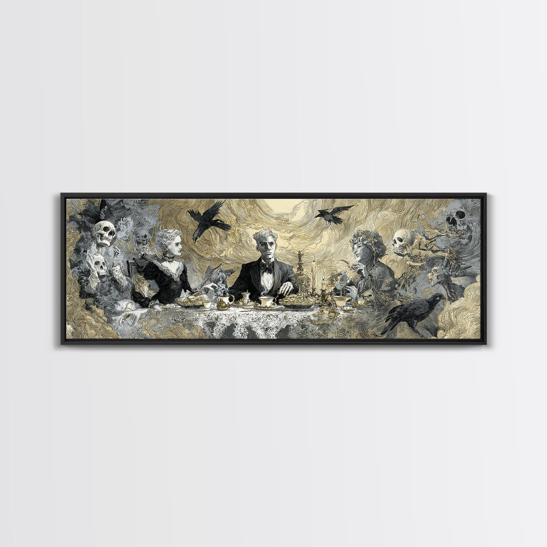 The Zombie Picnic, Decadent Gothic Art, Extra Wide Wall Art, Dark Halloween Decor, Framed Canvas Print, Halloween Wall Art