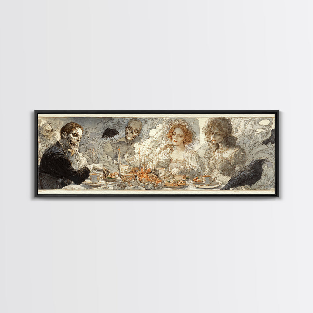 The Zombie Picnic, Symbolist Death Art, Extra Wide Wall Art, Dark Halloween Decor, Canvas Print, Halloween Wall Art
