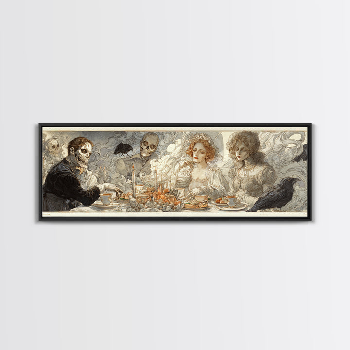 The Zombie Picnic, Symbolist Death Art, Extra Wide Wall Art, Dark Halloween Decor, Canvas Print, Halloween Wall Art