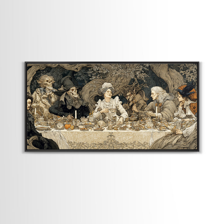 The Zombie Picnic, Gothic Storybook Art, Wide Panoramic Art, Gothic Horror Wall Art, Canvas Print, Halloween Wall Art