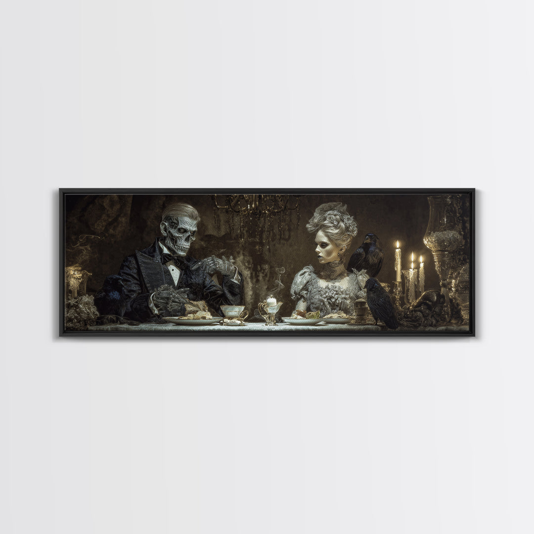 The Zombie Picnic, Biomechanical Horror Art, Extra Wide Wall Art, Dark Halloween Decor, Canvas Print, Halloween Wall Art