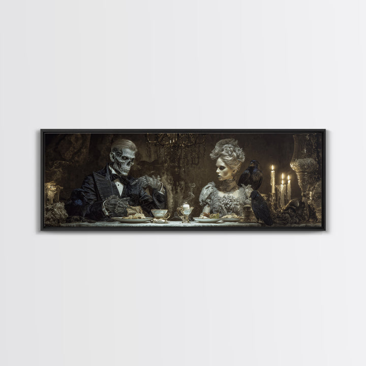 The Zombie Picnic, Biomechanical Horror Art, Extra Wide Wall Art, Dark Halloween Decor, Canvas Print, Halloween Wall Art