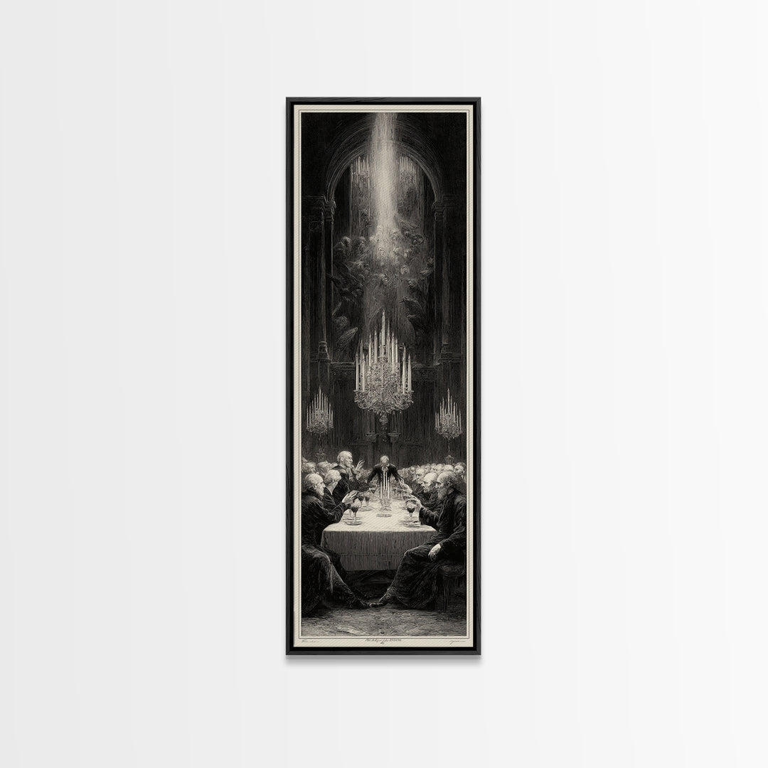 The Vampire Banquet, Gothic Engraving Art, Tall Narrow Wall Art, Dark Fantasy Wall Art, Framed Canvas Print, Halloween Wall Art