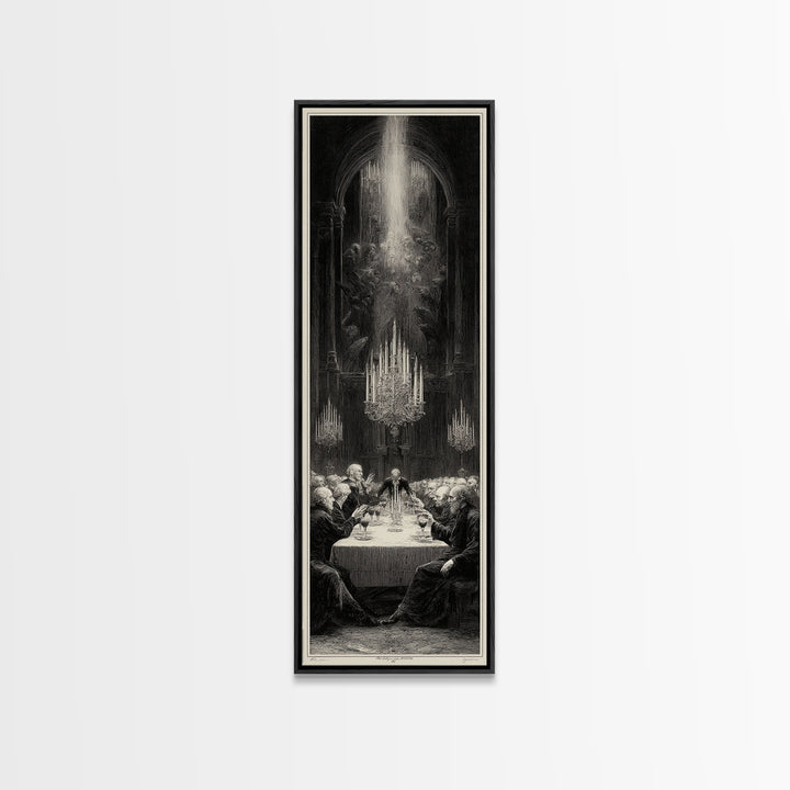 The Vampire Banquet, Gothic Engraving Art, Tall Narrow Wall Art, Dark Fantasy Wall Art, Framed Canvas Print, Halloween Wall Art