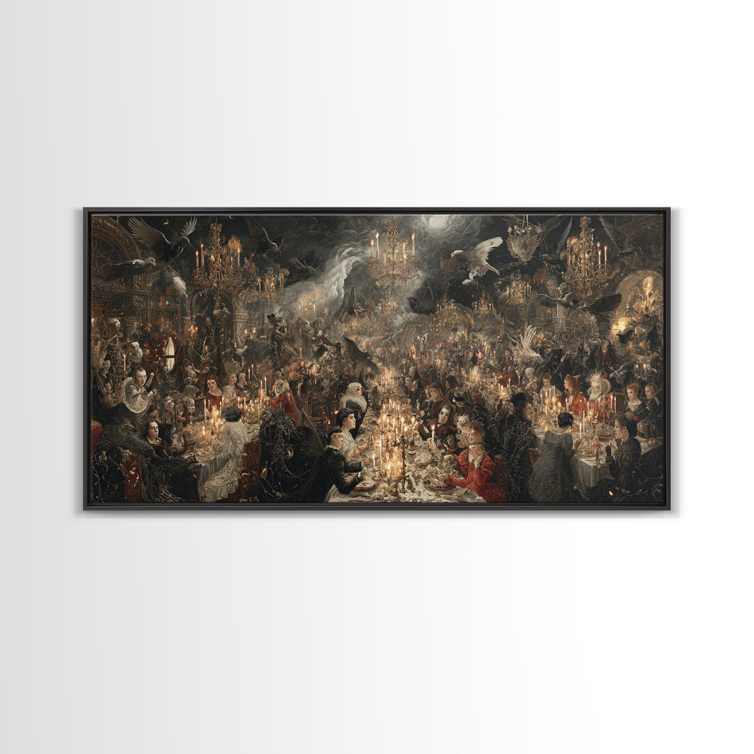 The Vampire Banquet, Medieval Grotesque Art, Wide Panoramic Art, Macabre Wall Art, Canvas Print, Halloween Wall Art