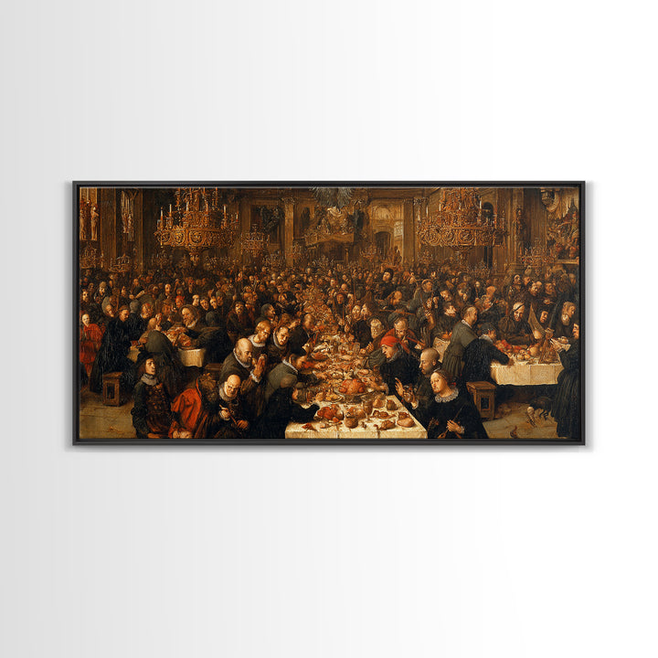 The Vampire Banquet, Northern Renaissance Horror, Wide Panoramic Art, Dark Halloween Decor, Canvas Print, Halloween Wall Art