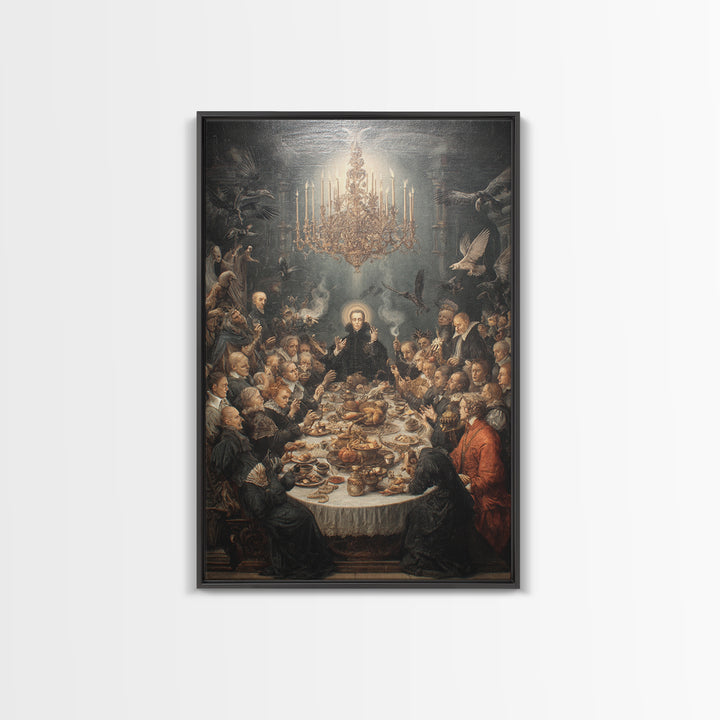 The Vampire Banquet, Dark Renaissance Art, Vertical Wall Art, Macabre Wall Art, Framed Canvas Print, Halloween Wall Art