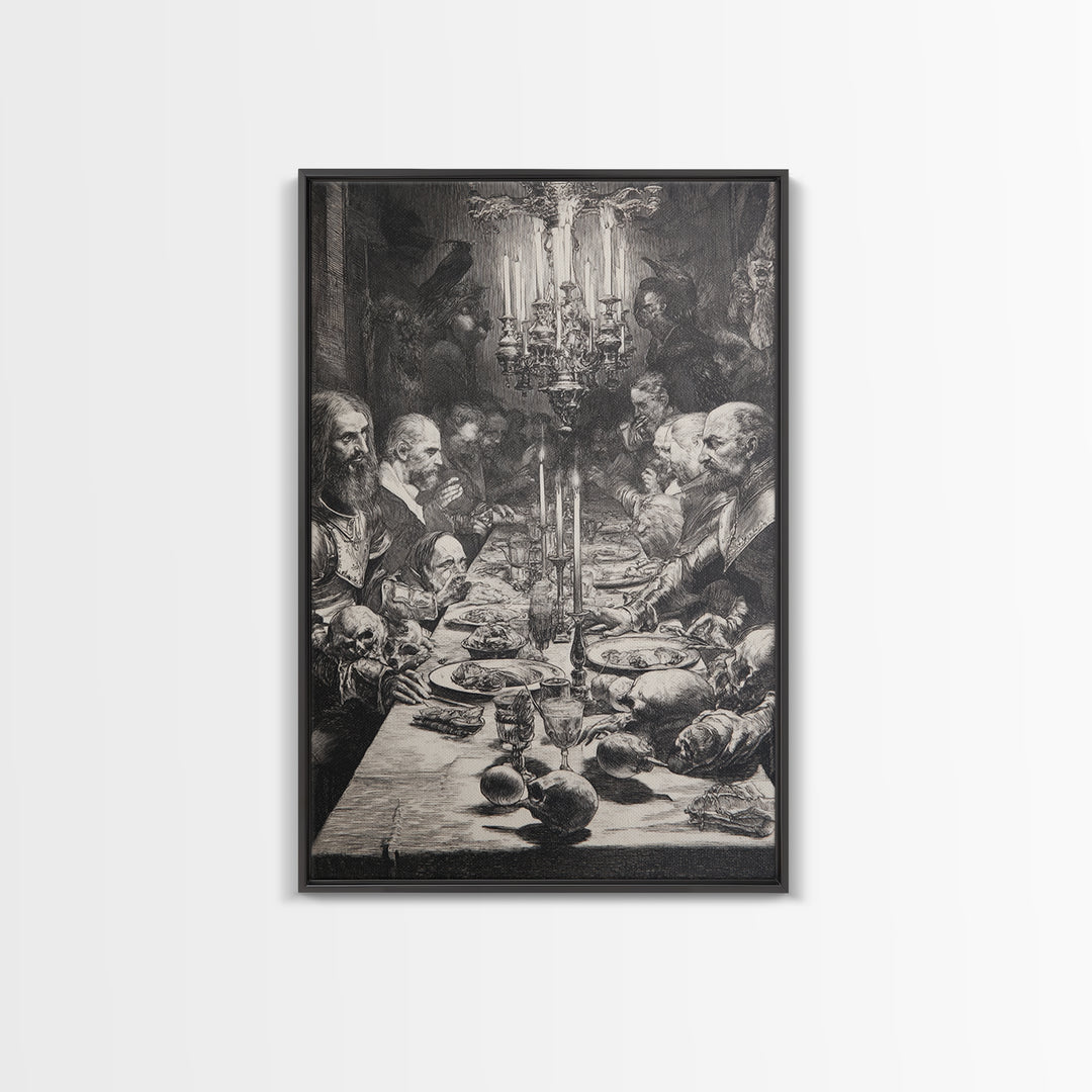 The Vampire Banquet, Renaissance Engraving Art, Vertical Wall Art, Dark Halloween Decor, Canvas Print, Halloween Wall Art, Horror Wall Art
