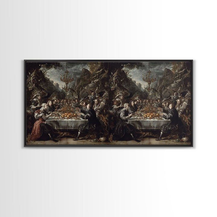 The Vampire Banquet, Baroque Witchcraft Art, Wide Panoramic Art, Dark Fantasy Wall Art, Framed Canvas Print, Halloween Wall Art