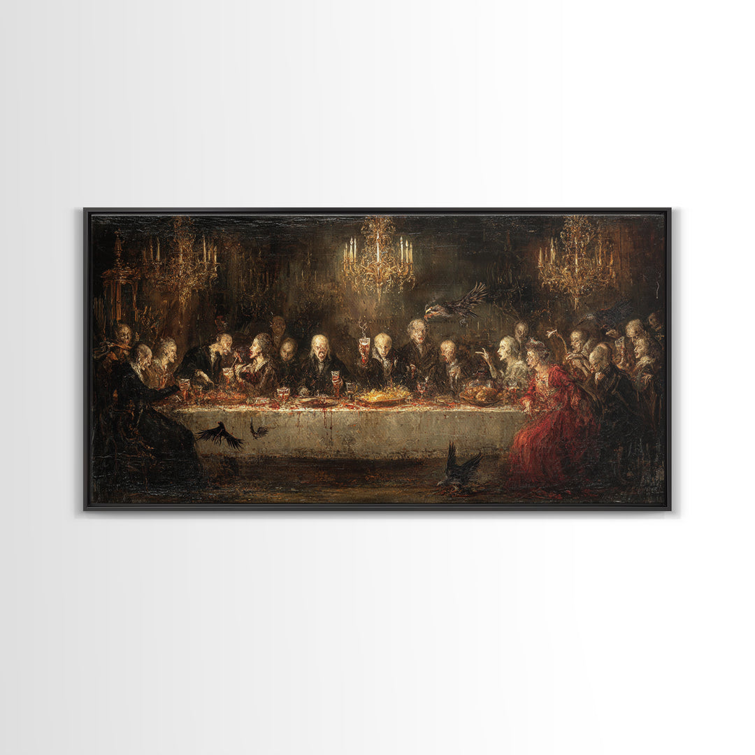 The Vampire Banquet, Dark Romantic Horror Art, Wide Panoramic Art, Dark Halloween Decor, Framed Canvas Print, Halloween Wall Art