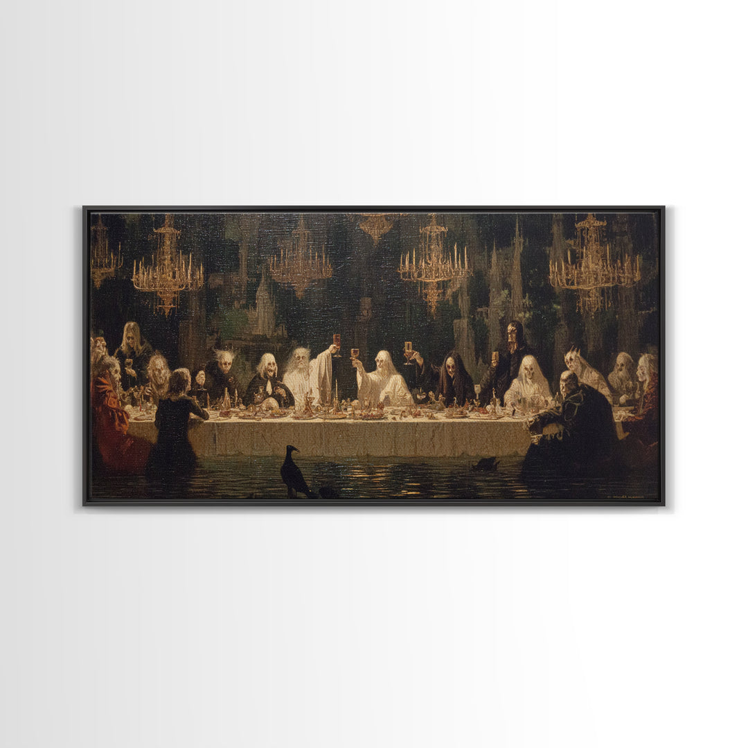 The Vampire Banquet, Symbolist Gothic Landscape, Wide Panoramic Art, Dark Halloween Decor, Canvas Print, Halloween Wall Art