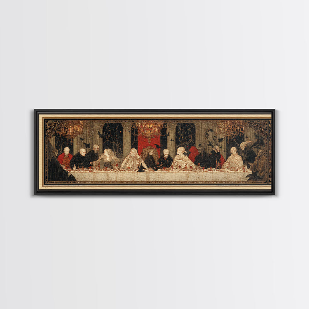 The Vampire Banquet, Symbolist Death Art, Extra Wide Wall Art, Dark Halloween Decor, Framed Canvas Print, Halloween Wall Art