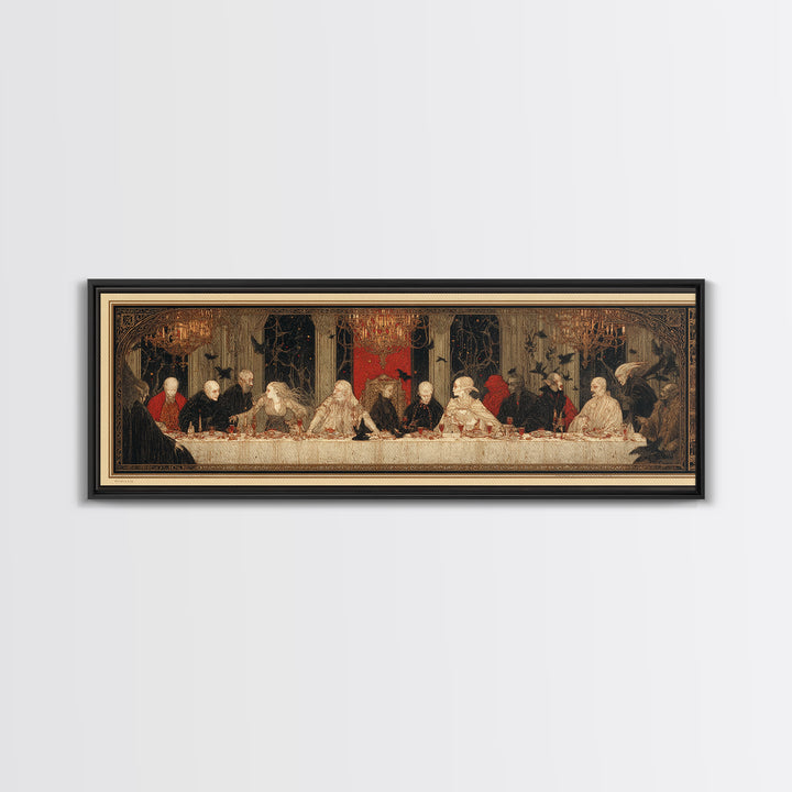 The Vampire Banquet, Symbolist Death Art, Extra Wide Wall Art, Dark Halloween Decor, Framed Canvas Print, Halloween Wall Art