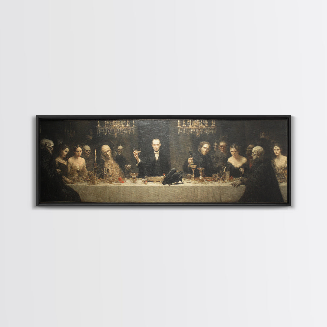 The Vampire Banquet, Dark Symbolist Art, Extra Wide Wall Art, Dark Halloween Decor, Framed Canvas Print, Halloween Wall Art