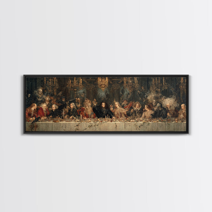 The Vampire Banquet, Symbolist Etching Art, Extra Wide Wall Art, Dark Halloween Decor, Canvas Print, Halloween Wall Art