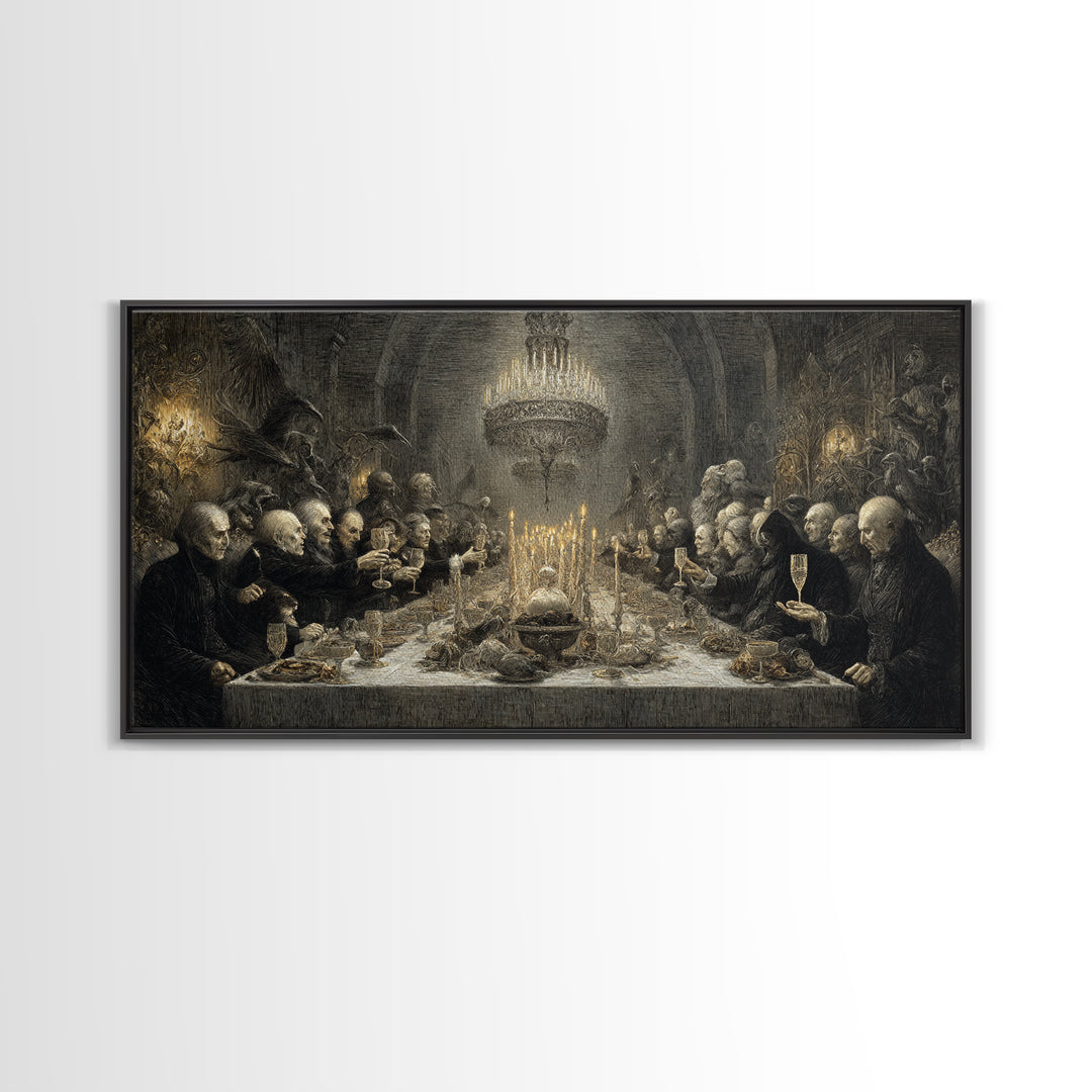 The Vampire Banquet, Expressionist Nightmare Art, Wide Panoramic Art, Dark Fantasy Wall Art, Framed Canvas Print, Halloween Wall Art