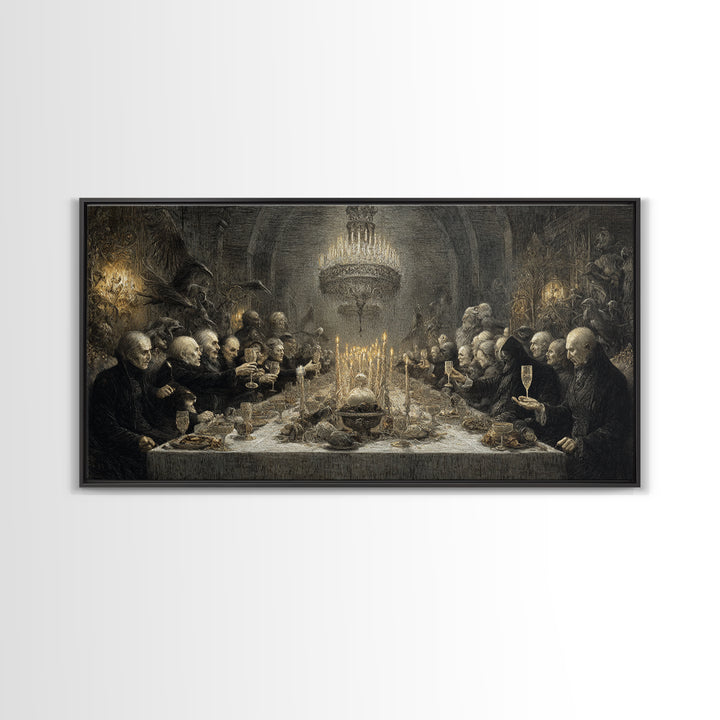 The Vampire Banquet, Expressionist Nightmare Art, Wide Panoramic Art, Dark Fantasy Wall Art, Framed Canvas Print, Halloween Wall Art