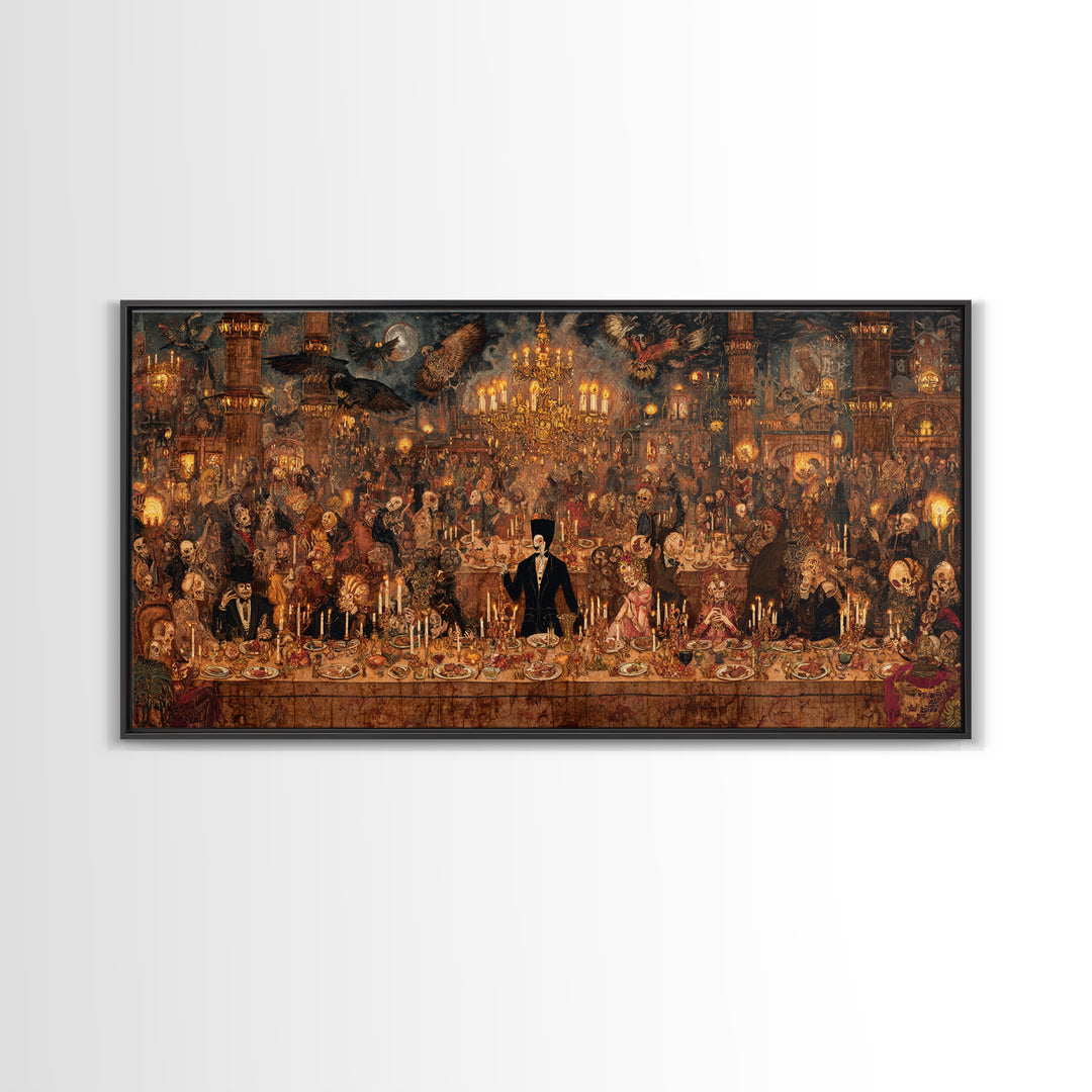 The Vampire Banquet, Grotesque Carnival Art, Wide Panoramic Art, Dark Halloween Decor, Canvas Print, Halloween Wall Art, Spooky Wall Decor