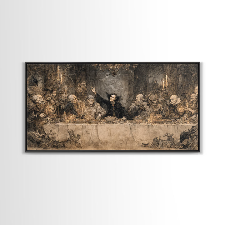 The Vampire Banquet, Gothic Storybook Art, Wide Panoramic Art, Dark Fantasy Wall Art, Canvas Print, Halloween Wall Art