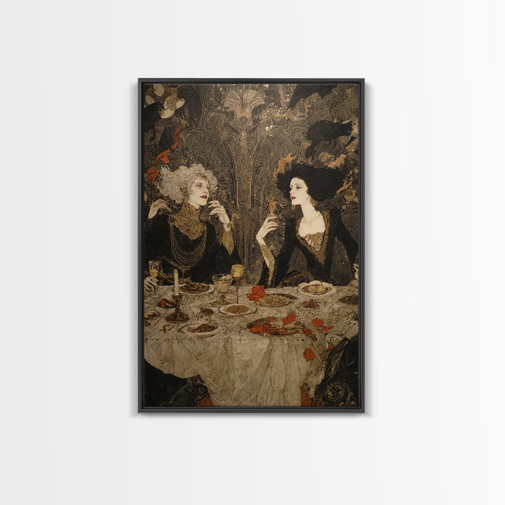 The Vampire Banquet, Stained Glass Gothic Art, Vertical Wall Art, Dark Halloween Decor, Canvas Print, Halloween Wall Art