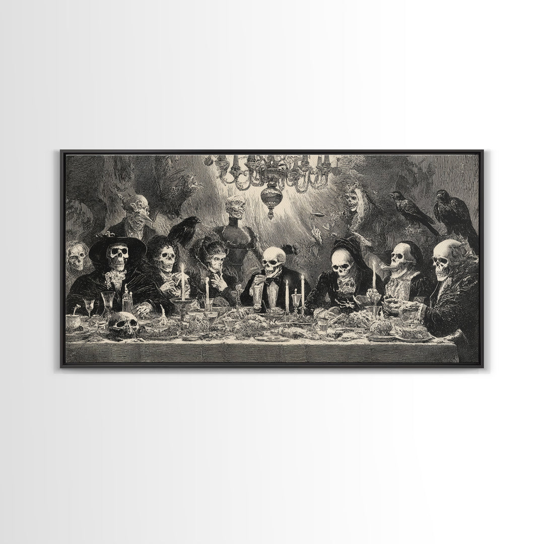 The Vampire Banquet, Macabre Folk Print Art, Wide Panoramic Art, Dark Fantasy Wall Art, Framed Canvas Print, Halloween Wall Art