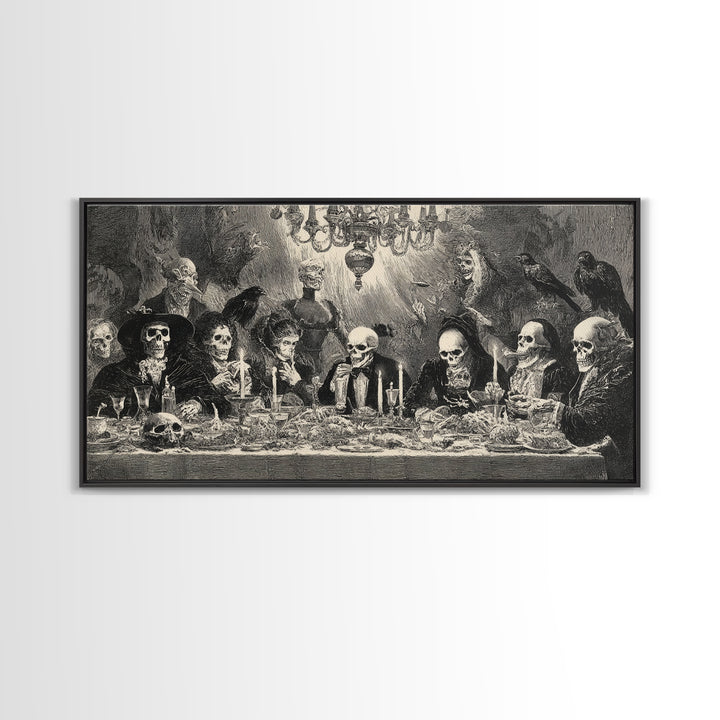 The Vampire Banquet, Macabre Folk Print Art, Wide Panoramic Art, Dark Fantasy Wall Art, Framed Canvas Print, Halloween Wall Art