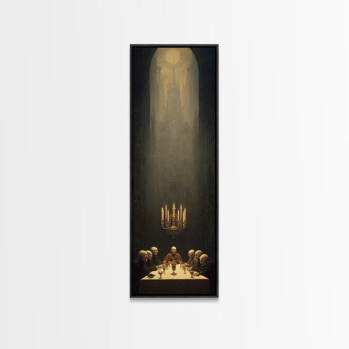 The Vampire Banquet, Surreal Apocalyptic Art, Tall Narrow Wall Art, Dark Halloween Decor, Framed Canvas Print, Halloween Wall Art