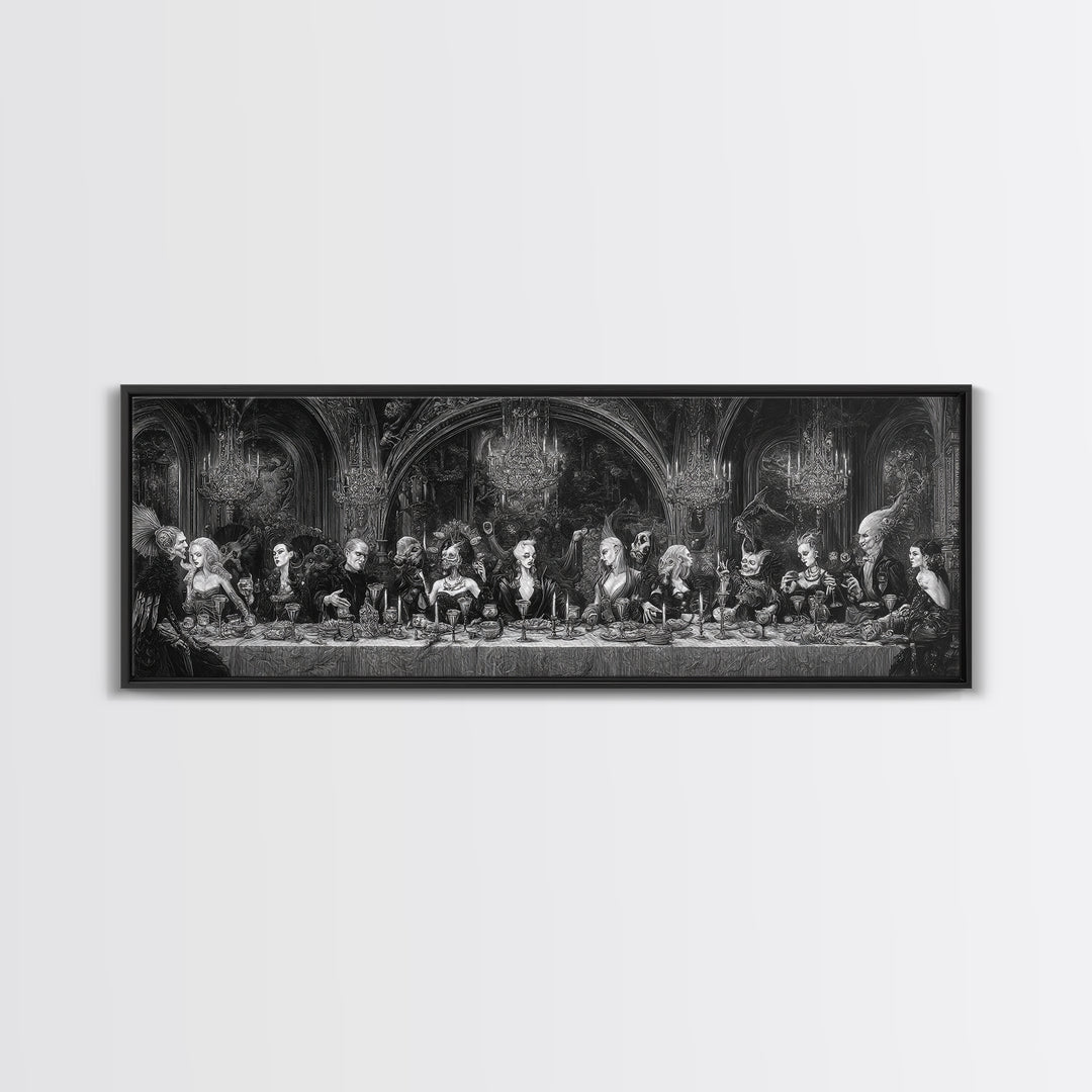 The Vampire Banquet, Biomechanical Horror Art, Extra Wide Wall Art, Dark Halloween Decor, Canvas Print, Halloween Wall Art, Horror Wall Art