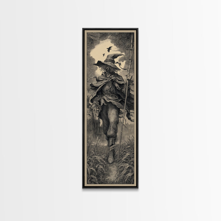 The Scarecrow Uprising, Gothic Engraving Art, Tall Narrow Wall Art, Dark Fantasy Wall Art, Canvas Print, Halloween Wall Art