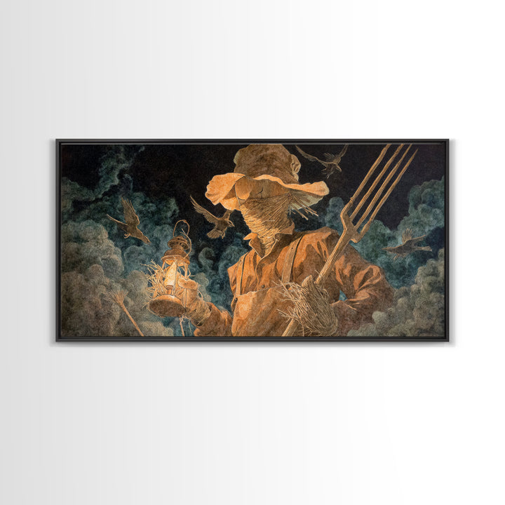 The Scarecrow Uprising, Visionary Gothic Art, Wide Panoramic Art, Dark Halloween Decor, Canvas Print, Halloween Wall Art