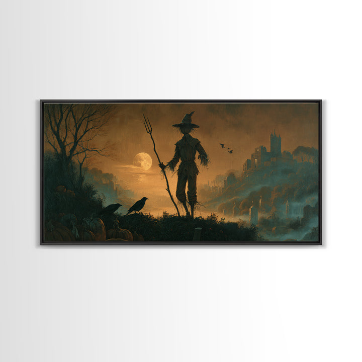 The Scarecrow Uprising, Romantic Gothic Landscape, Wide Panoramic Art, Macabre Wall Art, Canvas Print, Halloween Wall Art