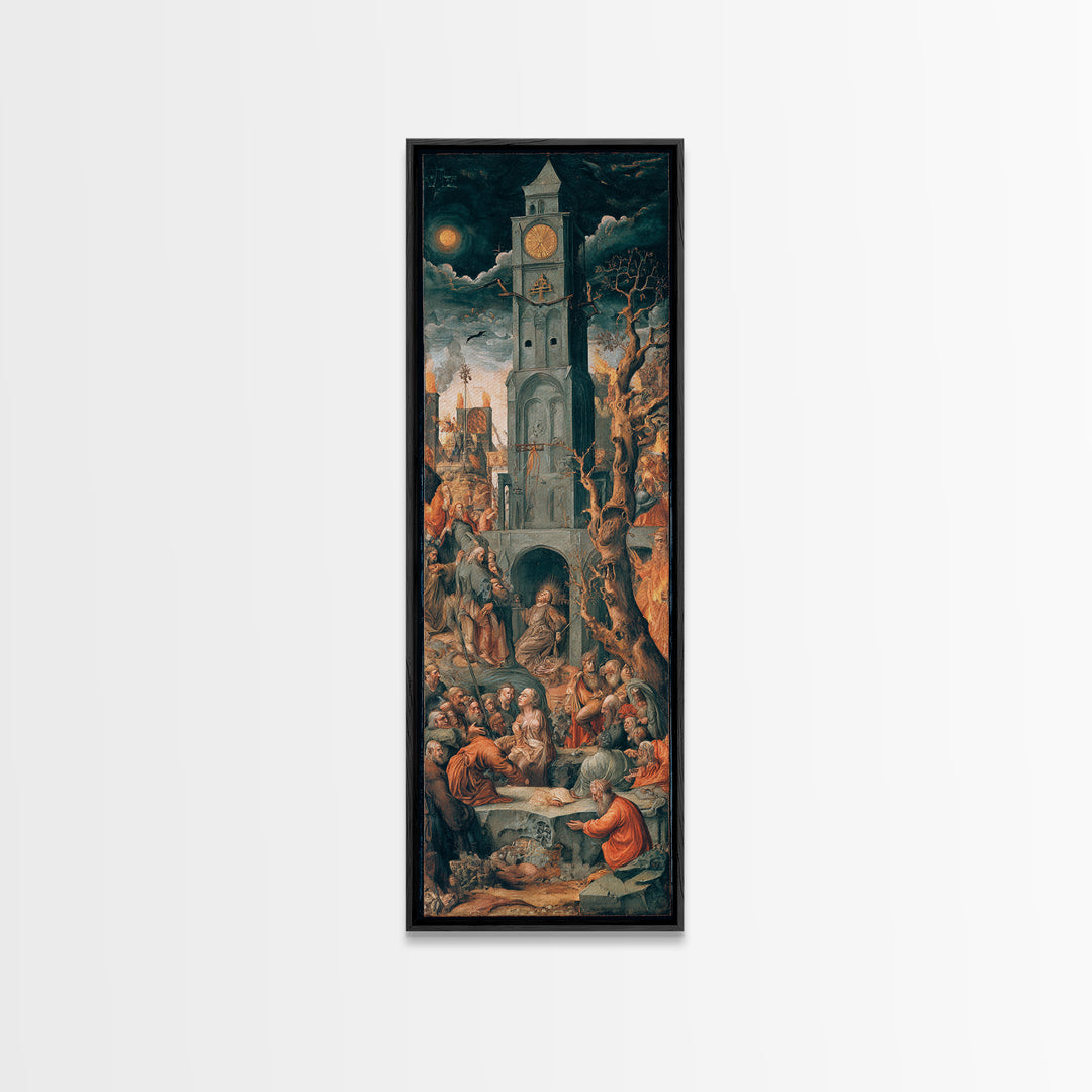The Thirteenth Bell, Dark Renaissance Art, Tall Narrow Wall Art, Gothic Horror Wall Art, Framed Canvas Print, Halloween Wall Art