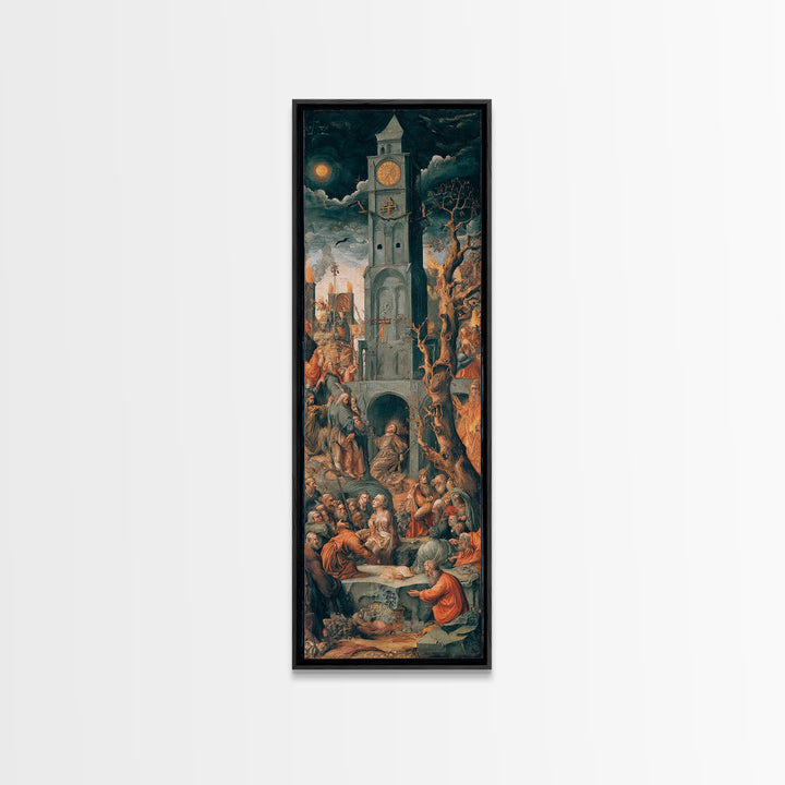 The Thirteenth Bell, Dark Renaissance Art, Tall Narrow Wall Art, Gothic Horror Wall Art, Framed Canvas Print, Halloween Wall Art