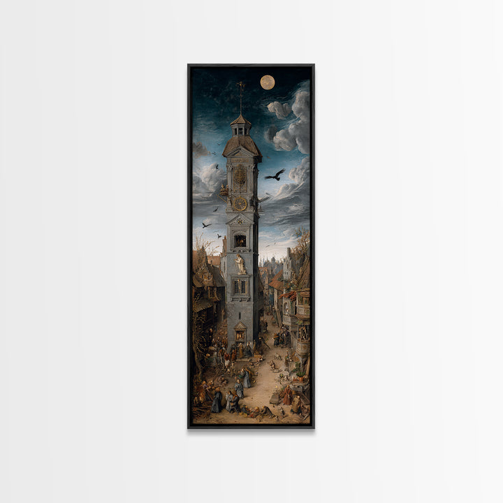 The Thirteenth Bell, Danse Macabre Art, Tall Narrow Wall Art, Dark Halloween Decor, Framed Canvas Print