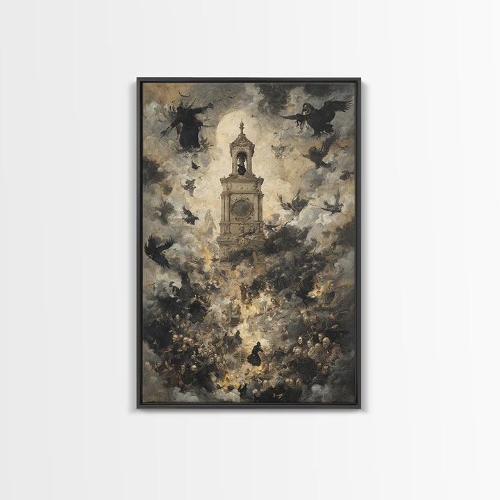 The Thirteenth Bell, Dark Romantic Horror Art, Vertical Wall Art, Dark Halloween Decor, Framed Canvas Print, Halloween Wall Art