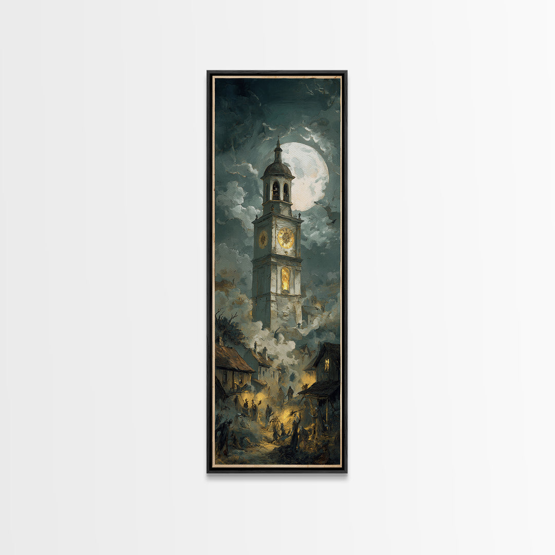 The Thirteenth Bell, Gothic Nightmare Art, Tall Narrow Wall Art, Gothic Horror Wall Art, Framed Canvas Print, Halloween Wall Art