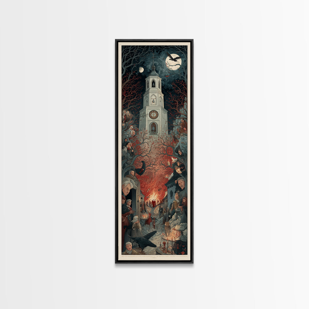 The Thirteenth Bell, Visionary Gothic Art, Tall Narrow Wall Art, Dark Fantasy Wall Art, Framed Canvas Print, Halloween Wall Art