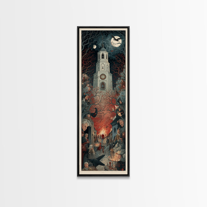 The Thirteenth Bell, Visionary Gothic Art, Tall Narrow Wall Art, Dark Fantasy Wall Art, Framed Canvas Print, Halloween Wall Art