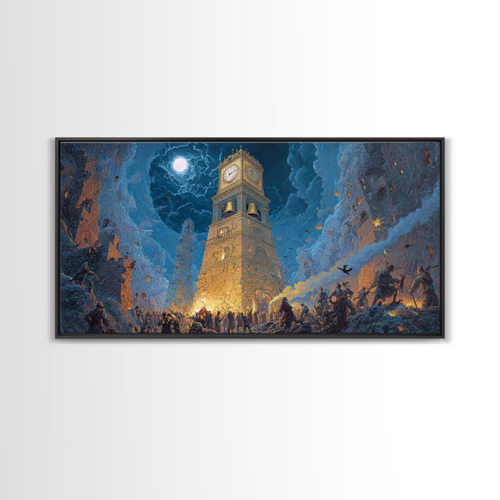 The Thirteenth Bell, Apocalyptic Romantic Art, Wide Panoramic Art, Gothic Horror Wall Art, Framed Canvas Print, Halloween Wall Art