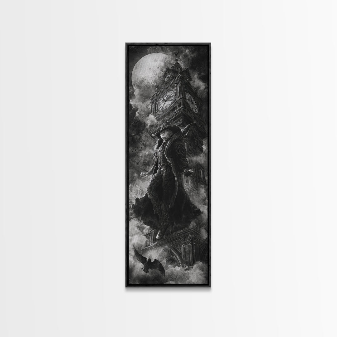 The Thirteenth Bell, Biomechanical Horror Art, Tall Narrow Wall Art, Gothic Horror Wall Art, Framed Canvas Print, Halloween Wall Art