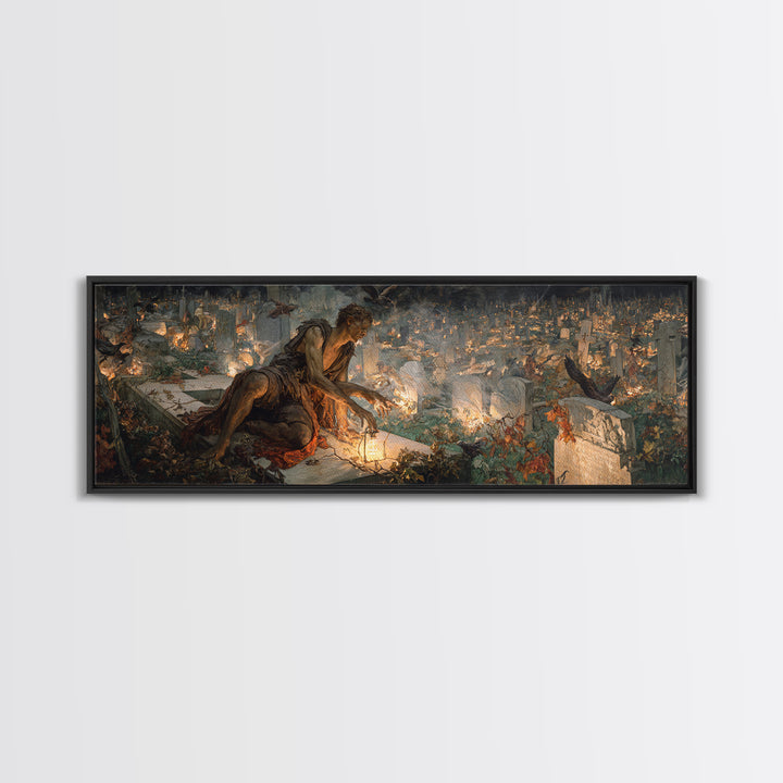 The Cemetery Lantern Festival, Dark Renaissance Art, Extra Wide Wall Art, Gothic Horror Wall Art, Canvas Print