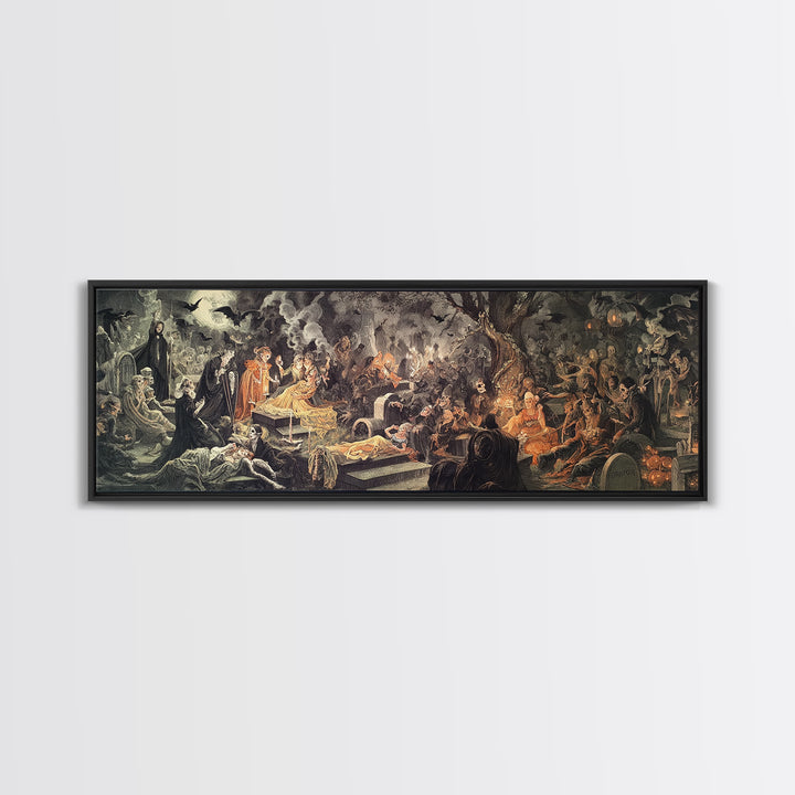 The Cemetery Lantern Festival, Gothic Nightmare Art, Extra Wide Wall Art, Dark Fantasy Wall Art, Canvas Print, Halloween Wall Art