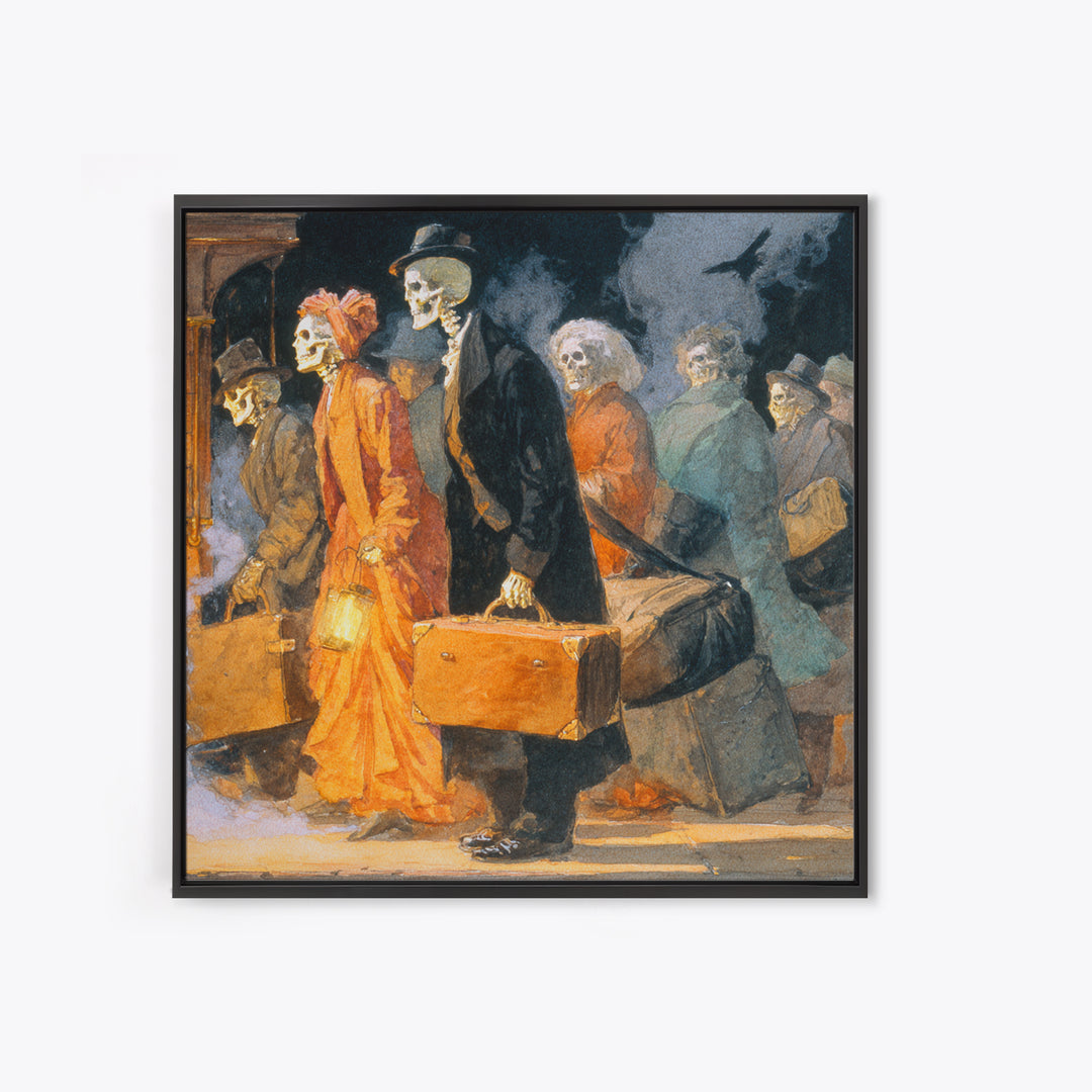 The Ghost Train Arrival, Danse Macabre Art, Square Wall Art, Gothic Horror Wall Art, Framed Canvas Print