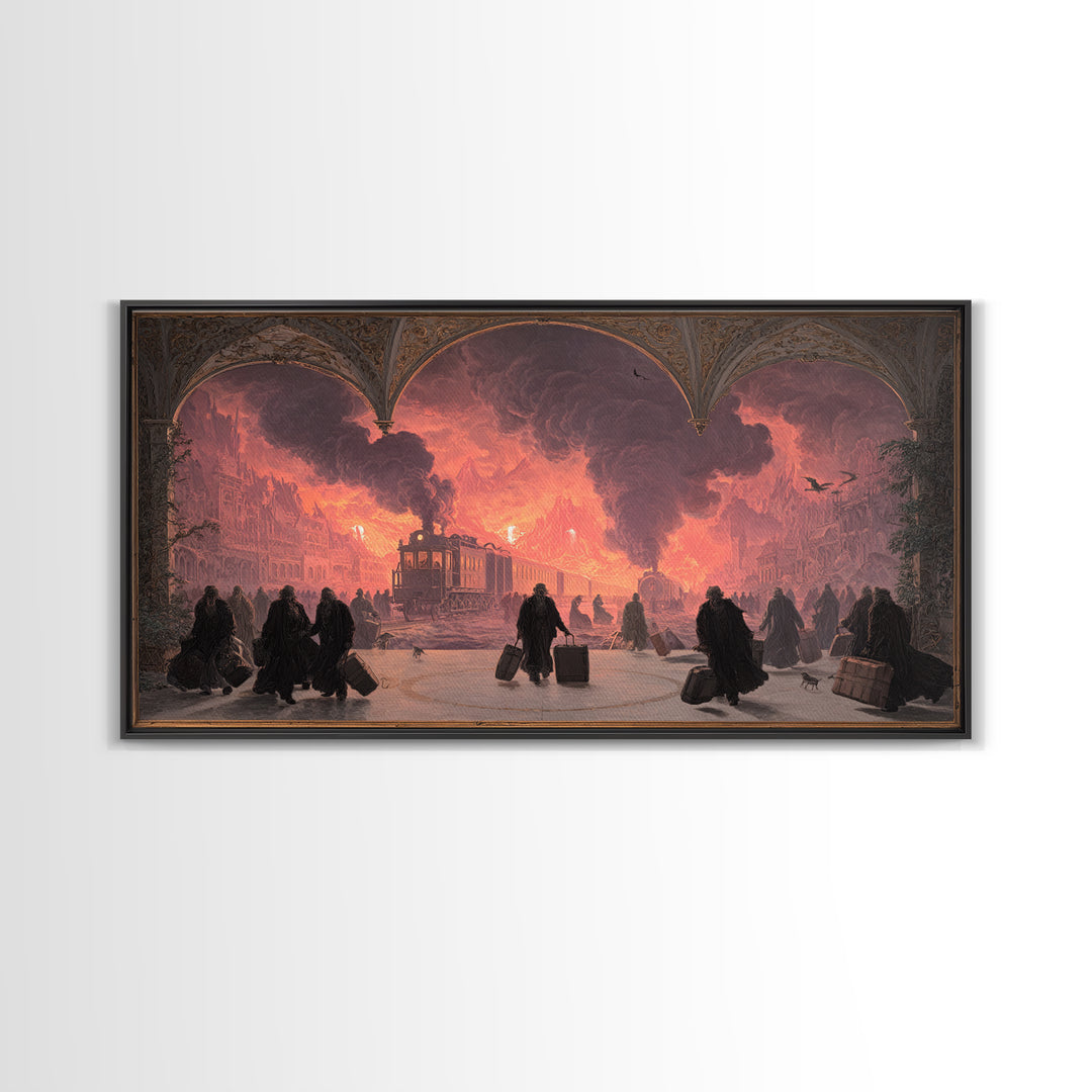 The Ghost Train Arrival, Apocalyptic Romantic Art, Wide Panoramic Art, Gothic Horror Wall Art, Canvas Print, Halloween Wall Art
