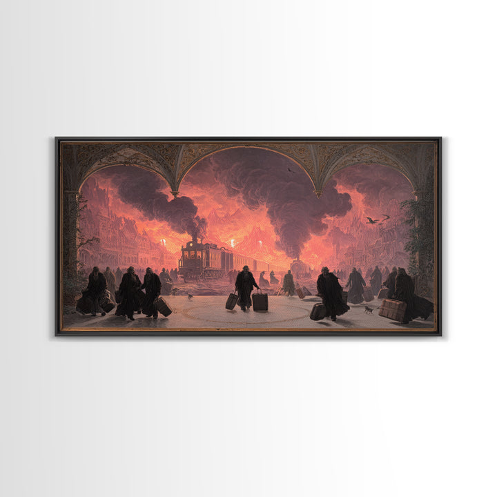 The Ghost Train Arrival, Apocalyptic Romantic Art, Wide Panoramic Art, Gothic Horror Wall Art, Canvas Print, Halloween Wall Art