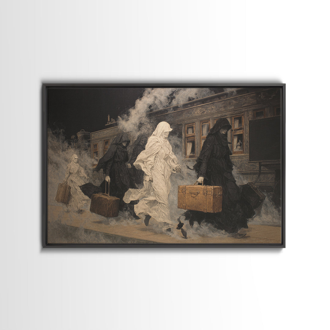 The Ghost Train Arrival, Symbolist Gothic Landscape, Landscape Wall Art, Macabre Wall Art, Framed Canvas Print, Halloween Wall Art